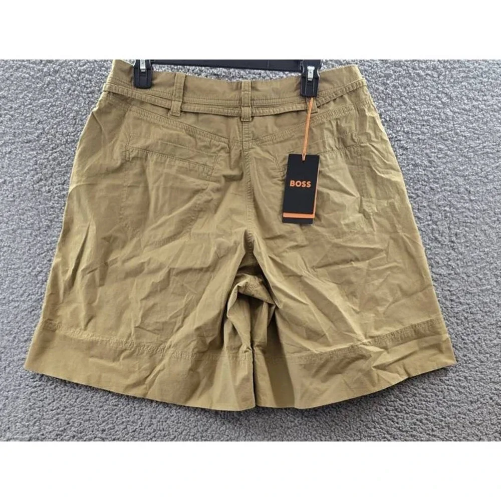 BOSS Orange High-Rise Baggy-Fit Shorts Women's 10 Beige Pleated Zip Hook & Bar